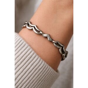 Vintage 925 Sterling Silver Modernist Link Bracelet Sculptural Organic 20g Mid